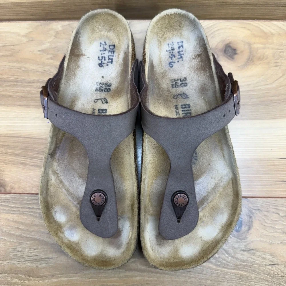 Birkenstock Gizeh Sandals Womens 7 W EU 38 Brown Birko Thong Travel Vacation